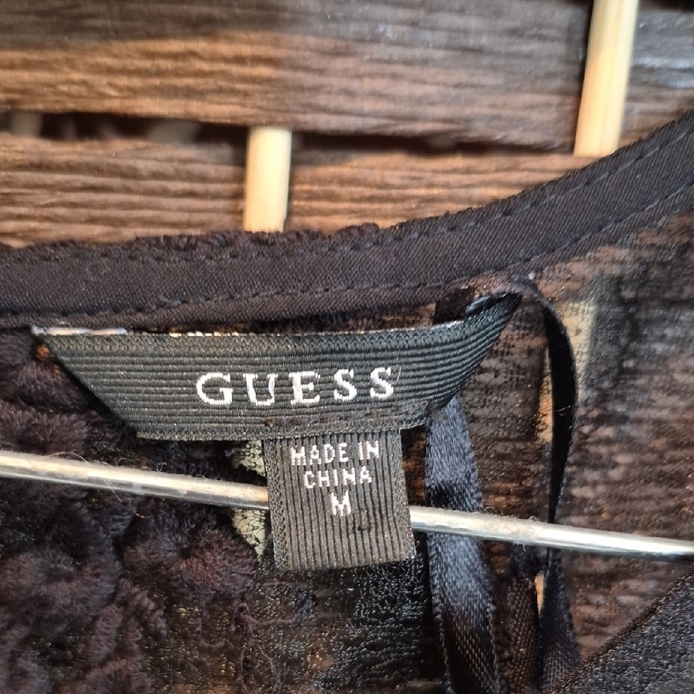 Guess Black Sheer Lace Top - Picture 2 of 6